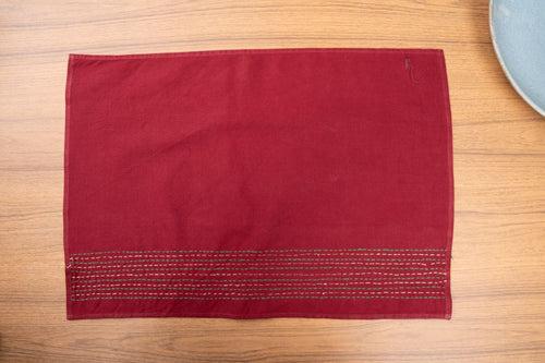 Maroon Kantha  Cotton Table Mats- 4Pack