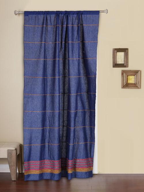 Zaffre Blue  Khesh Kantha Cotton work Door Curtain