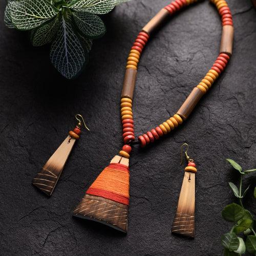 Orange Red Bamboo Tribal Jewellery Set