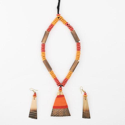 Orange Red Bamboo Tribal Jewellery Set