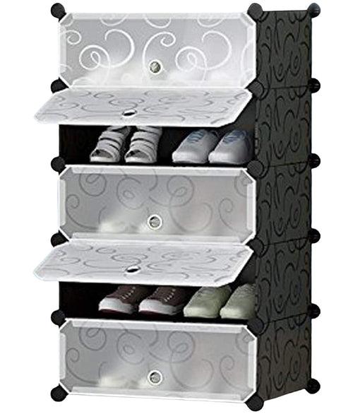 WeCool DIY Shoe Rack Organizer/Multi-Purpose Plastic 5 Layers Portable and Folding Shoe Rack (Black)