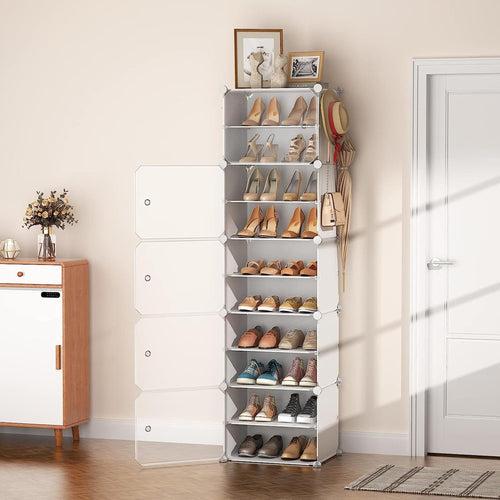 WeCool Portable Shoe Rack for Home With Door,Adjustable Plastic Shoe Rack for Bedroom/Outdoor Waterproof,10-Layer Shoe Storage Organizer,Made of High-density PP & Aluminum Frame for Stability-White