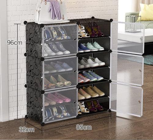 WeCool DIY Shoe Rack Organizer/Multi-Purpose Plastic 12 Layers 6 Door Portable and Folding Shoe Rack ^ Black12Shelf6Door