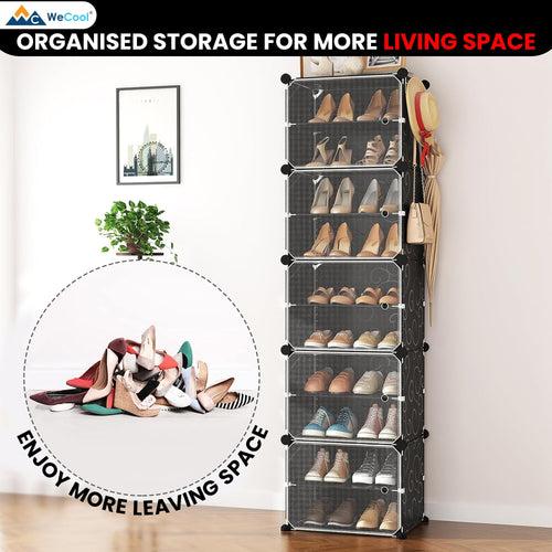 WeCool Portable Shoe Rack for Home With Door,Adjustable Plastic Shoe Rack for Bedroom/Outdoor Waterproof,10-Layer Shoe Storage Organizer,Made of High-density PP & Aluminum Frame for Stability-Black