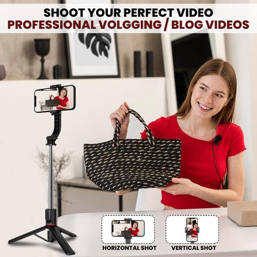 WeCool S6 Reinforced Selfie Stick Tripod, 113 cms / 44.5" Selfie Stick with Extra Bottom Support, Bluetooth Selfie Stick for iPhone, Samsung & Oneplus with Remote,Vlogging Stick,Compatible for Gopro