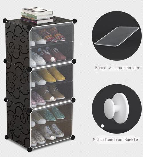 WeCool DIY Shoe Rack Organizer/Multi-Purpose Plastic 12 Layers 6 Door Portable and Folding Shoe Rack ^ Black12Shelf6Door