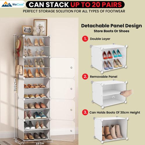 WeCool Portable Shoe Rack for Home With Door,Adjustable Plastic Shoe Rack for Bedroom/Outdoor Waterproof,10-Layer Shoe Storage Organizer,Made of High-density PP & Aluminum Frame for Stability-White