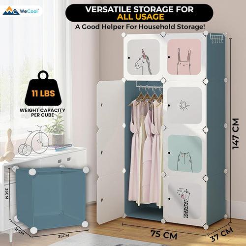 CoolLeaf CW-BC8 Almirah for Clothes, Plastic Wardrobe for Clothes 8-Doors,Multipurpose Collapsible Wardrobe for Kids clothes/Toy/Book, Baby Cupboard for Clothes Storage in Bedroom Nursery,Blue Cartoon