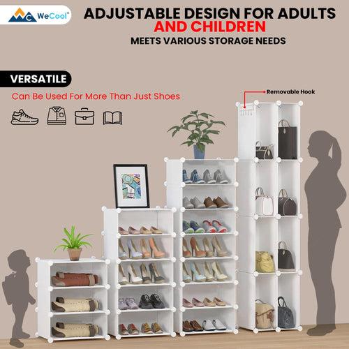 Wecool Portable Shoe Rack for Home With Door, 12-layer Shoe Rack Organizer, Adjustable Plastic Shoe Rack for Home/Bedroom/Hallway, Made of High-density PP & Aluminum Frame for Stability-White