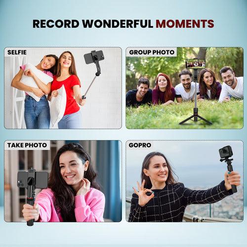 WeCool S6 Reinforced Selfie Stick Tripod, 113 cms / 44.5" Selfie Stick with Extra Bottom Support, Bluetooth Selfie Stick for iPhone, Samsung & Oneplus with Remote,Vlogging Stick,Compatible for Gopro