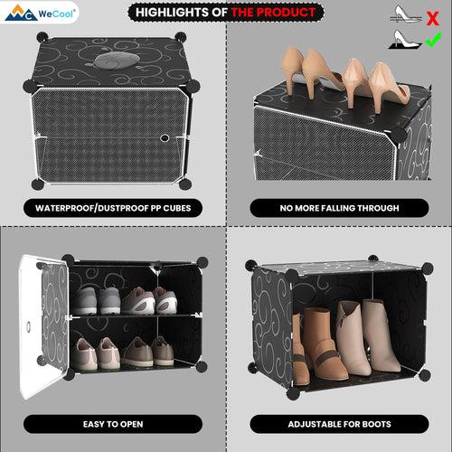 WeCool Portable Shoe Rack for Home With Door,Adjustable Plastic Shoe Rack for Bedroom/Outdoor Waterproof,10-Layer Shoe Storage Organizer,Made of High-density PP & Aluminum Frame for Stability-Black