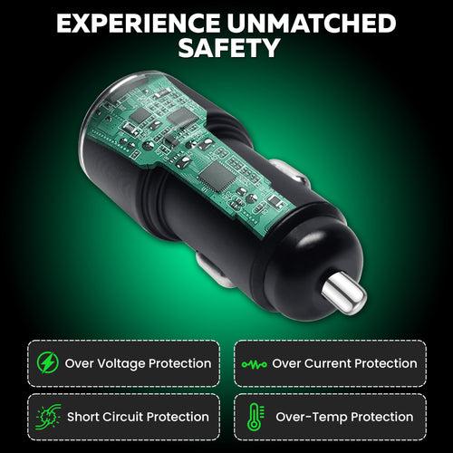 WeCool Smart CH3 68W Metalic Car Charger Fast Charging with Dual Output, Type C PD 3.0 and Qualcomm Certified QC 3.0,Compatible with iPhone, iPad, Tablet, Android Smartphones and Other USB Devices