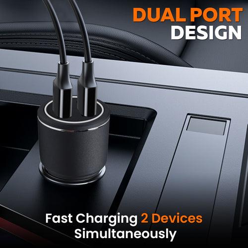 WeCool Smart CH2 36W Metalic Car Charger with Fast Charging Dual Output,Qualcomm Certified QC 3.0 and USB A 3.1A,Compatible with Smartphones,Tablet, and Other USB Devices