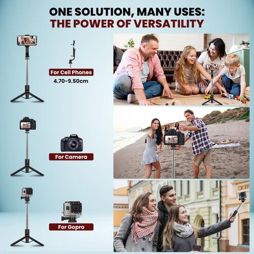 WeCool S6 Reinforced Selfie Stick Tripod, 113 cms / 44.5" Selfie Stick with Extra Bottom Support, Bluetooth Selfie Stick for iPhone, Samsung & Oneplus with Remote,Vlogging Stick,Compatible for Gopro