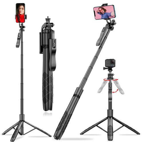 WeCool S5 Long Selfie Stick with Tripod Stand 360 Degree Rotating Balance Grip for Anti Shake Recording, 6 Section Telescopic Pole Extendable Upto 62 Inch for Professional Photos & Video Recordings.