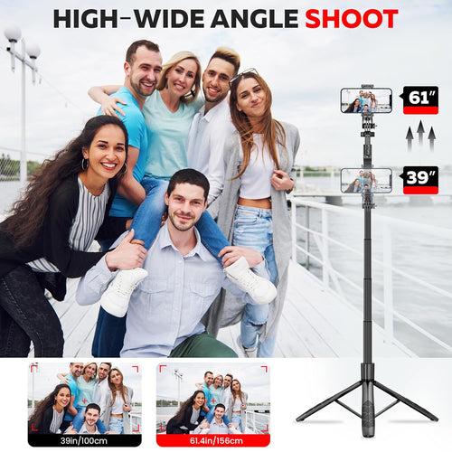 WeCool S5 Long Selfie Stick with Tripod Stand 360 Degree Rotating Balance Grip for Anti Shake Recording, 6 Section Telescopic Pole Extendable Upto 62 Inch for Professional Photos & Video Recordings.