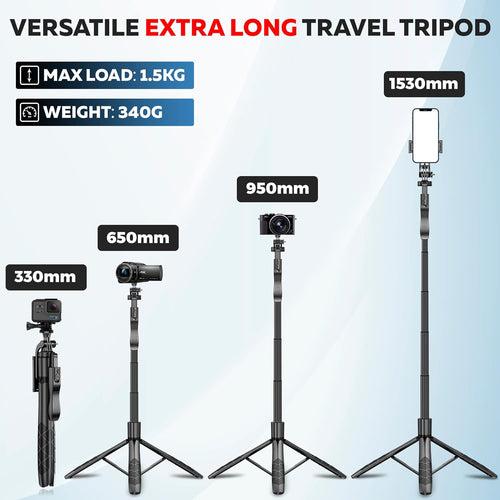 WeCool S5 Long Selfie Stick with Tripod Stand 360 Degree Rotating Balance Grip for Anti Shake Recording, 6 Section Telescopic Pole Extendable Upto 62 Inch for Professional Photos & Video Recordings.