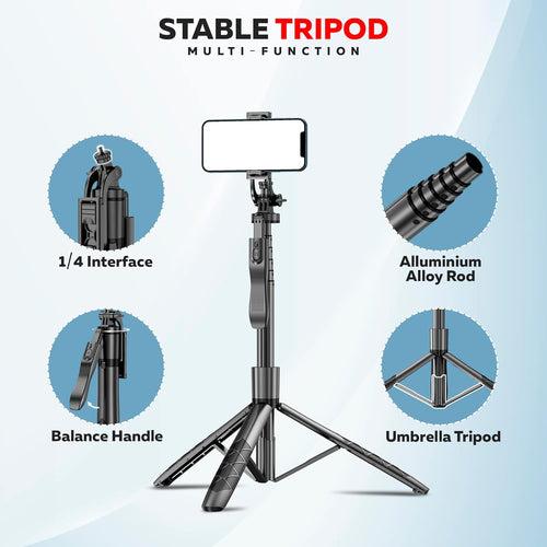 WeCool S5 Long Selfie Stick with Tripod Stand 360 Degree Rotating Balance Grip for Anti Shake Recording, 6 Section Telescopic Pole Extendable Upto 62 Inch for Professional Photos & Video Recordings.