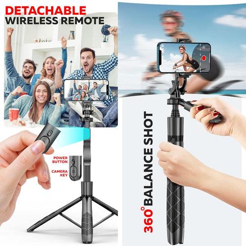 WeCool S5 Long Selfie Stick with Tripod Stand 360 Degree Rotating Balance Grip for Anti Shake Recording, 6 Section Telescopic Pole Extendable Upto 62 Inch for Professional Photos & Video Recordings.