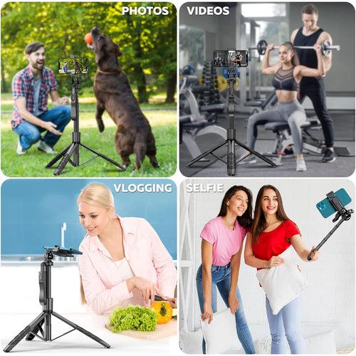 WeCool S5 Long Selfie Stick with Tripod Stand 360 Degree Rotating Balance Grip for Anti Shake Recording, 6 Section Telescopic Pole Extendable Upto 62 Inch for Professional Photos & Video Recordings.