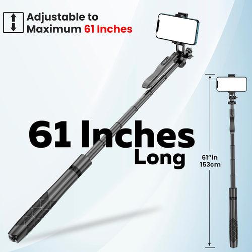 WeCool S5 Long Selfie Stick with Tripod Stand 360 Degree Rotating Balance Grip for Anti Shake Recording, 6 Section Telescopic Pole Extendable Upto 62 Inch for Professional Photos & Video Recordings.