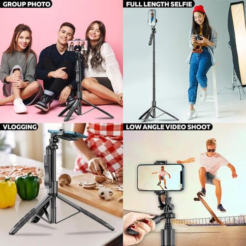 WeCool S5 Long Selfie Stick with Tripod Stand 360 Degree Rotating Balance Grip for Anti Shake Recording, 6 Section Telescopic Pole Extendable Upto 62 Inch for Professional Photos & Video Recordings.