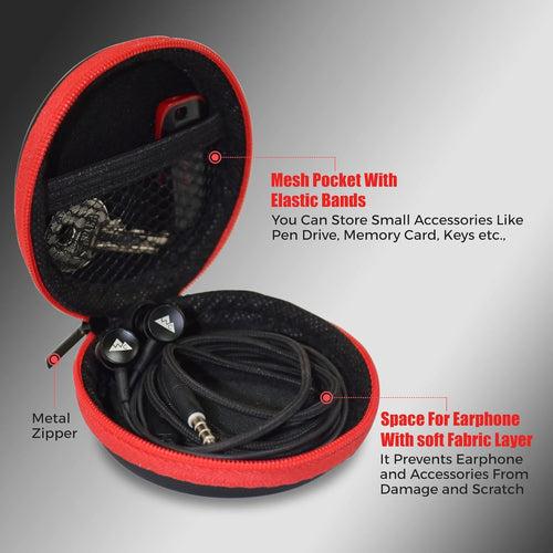 WeCool Earphone Carrying Case or Multi-Purpose Carry Pouch for Carrying Earphones, Headset, Pen Drives, SD Cards, with Anti Fall Mesh Inside Case (Black and Red)