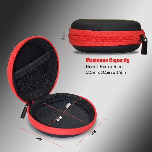 WeCool Earphone Carrying Case or Multi-Purpose Carry Pouch for Carrying Earphones, Headset, Pen Drives, SD Cards, with Anti Fall Mesh Inside Case (Black and Red)