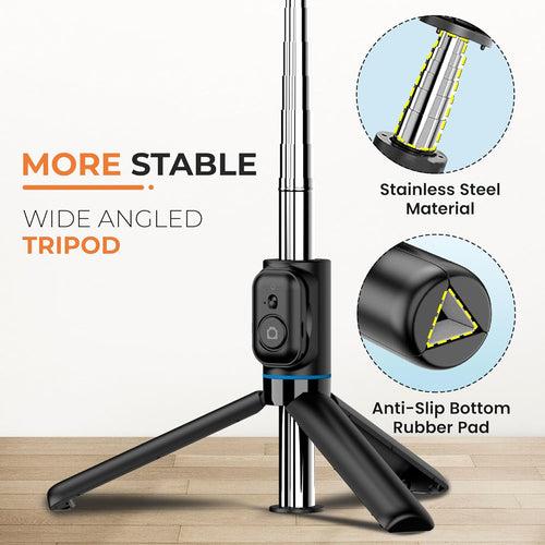 WeCool S4 Selfie Stick with Light in 6 Shades, 3 Colours & 2 Tones with Detachable Mobile Holder, Selfie Stick Extendable upto 71 inc / 180cm, Tripod Stand.