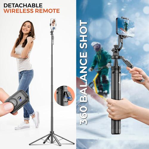 WeCool S7 Selfie Stick with tripod stand, 71 inches Ultra Long with Reinforced Quad Stand, 360° Rotatable Handle with Detachable Bluetooth Remote. Ultimate Stability for Vlogging with Cameras & GoPros