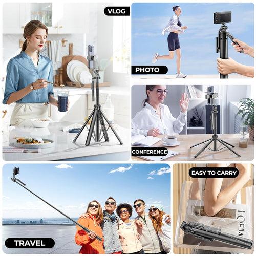 WeCool S7 Selfie Stick with tripod stand, 71 inches Ultra Long with Reinforced Quad Stand, 360° Rotatable Handle with Detachable Bluetooth Remote. Ultimate Stability for Vlogging with Cameras & GoPros