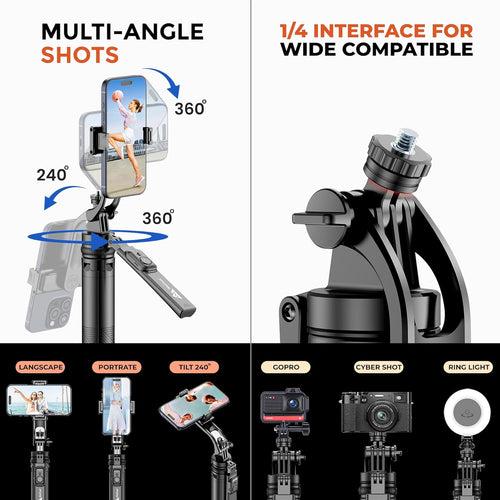 WeCool S7 Selfie Stick with tripod stand, 71 inches Ultra Long with Reinforced Quad Stand, 360° Rotatable Handle with Detachable Bluetooth Remote. Ultimate Stability for Vlogging with Cameras & GoPros