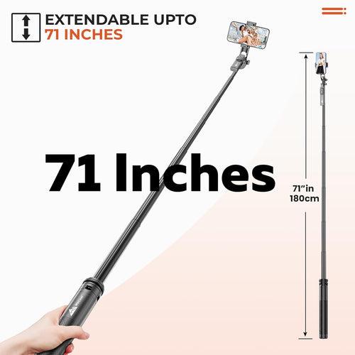 WeCool S7 Selfie Stick with tripod stand, 71 inches Ultra Long with Reinforced Quad Stand, 360° Rotatable Handle with Detachable Bluetooth Remote. Ultimate Stability for Vlogging with Cameras & GoPros