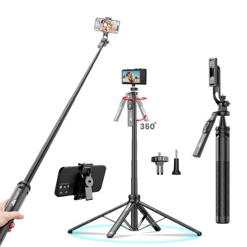 WeCool S7 Selfie Stick with tripod stand, 71 inches Ultra Long with Reinforced Quad Stand, 360° Rotatable Handle with Detachable Bluetooth Remote. Ultimate Stability for Vlogging with Cameras & GoPros