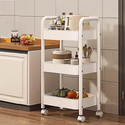 CoolLeaf KT-W3 Kitchen Storage Rack, Steel Kitchen Trolley with Wheels, Hooks and 3-layer Baskets, Vegetable stand for Kitchen Organizer, Onion Potato Baskets for Storage-10kg Loading Per layer, White