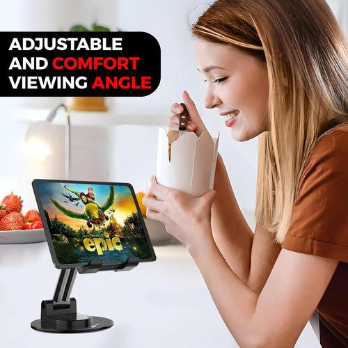 WeCool TB1 360° Rotational and Foldable Sturdy Tablet Stand with Dual Cylindrical Telescopic Height & Angular View Adjustments,Stable Metallic Base Compatible with iPad,Tablets,Kindle and Smartphones