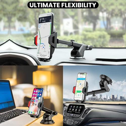 WeCool C3 Fully Adjustable Premium Car Mobile Holder with Quick Release Function, 360 Degree Rotation,Multiple View Angles,Strong Sunction Cup, Windshield & Dashboard Phone Holder for Car