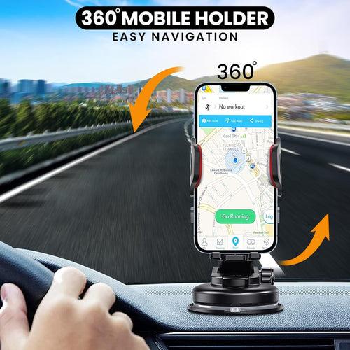 WeCool C3 Fully Adjustable Premium Car Mobile Holder with Quick Release Function, 360 Degree Rotation,Multiple View Angles,Strong Sunction Cup, Windshield & Dashboard Phone Holder for Car