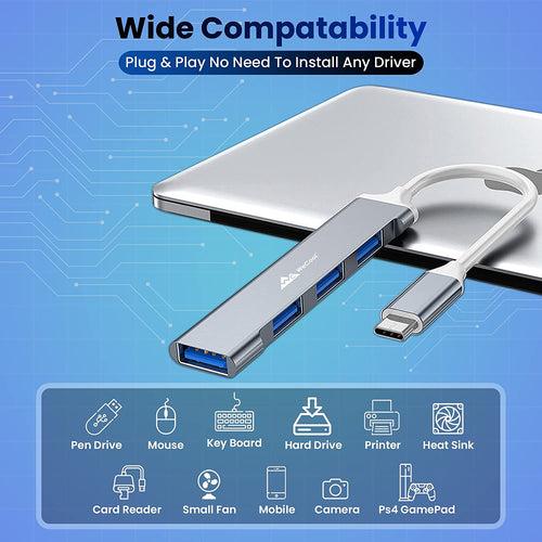 WeCool 4-in 1 USB Hub ( Type C to 4 USB-A Ports ) with Fast Data Transfer , USB C Hub with USB 2.0 and 3.0 Ports, Compatible with Laptops, PC , MacBook and Smartphones Type C Devices