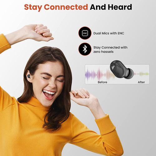 Wecool Moonwalk M1 ENC True Wireless in Ear Earbuds with Mic, Titanium Drivers for Rich Bass Experience, 40+ Hours Play Time, Type C Fast Charging, Low Latency, BT 5.3, IPX5, Deep Bass (Black)