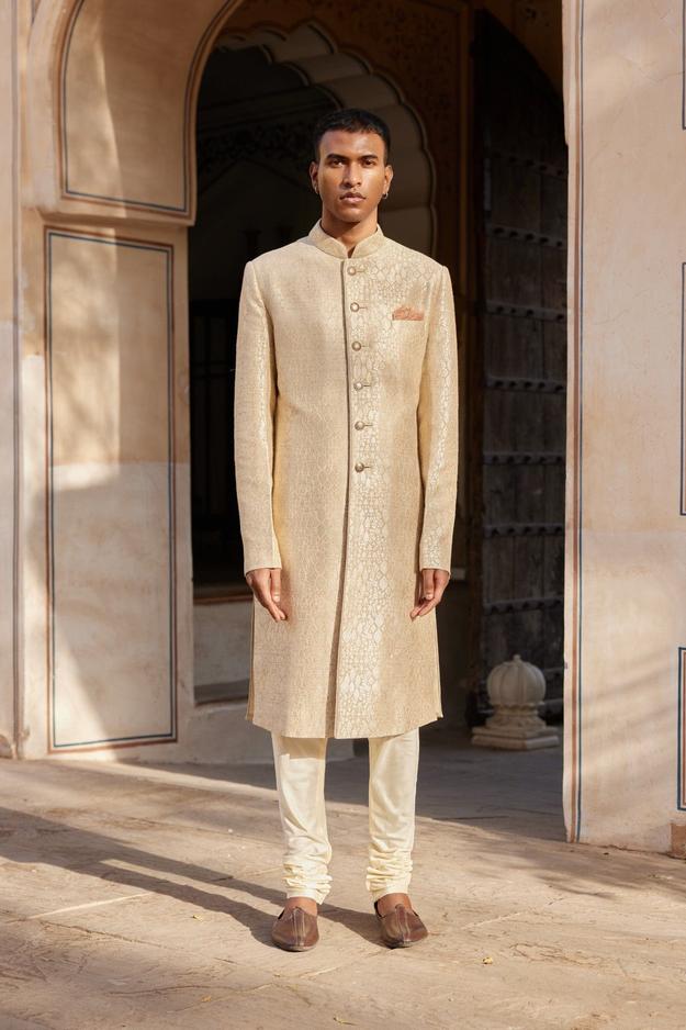 Beige Champagne Sherwani Set