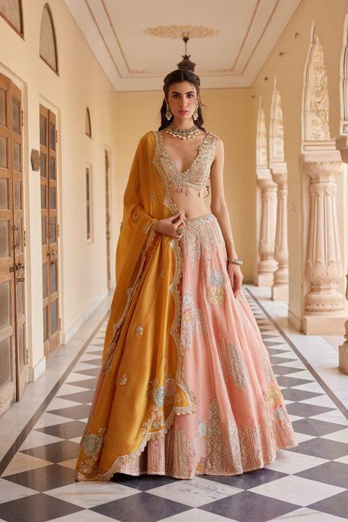 Salmon Peach Embroidered Lehenga