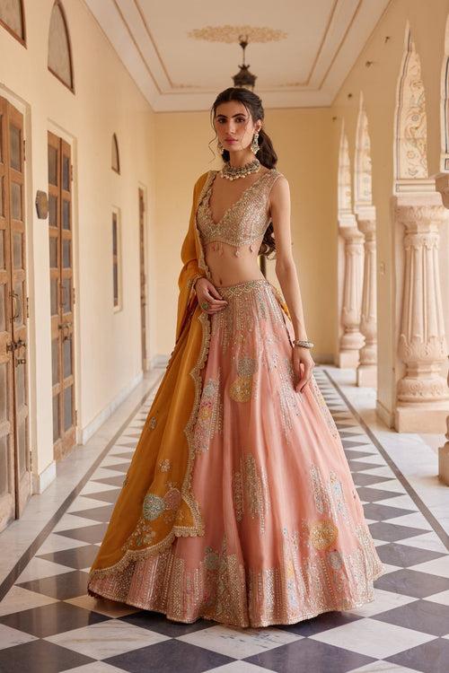 Salmon Peach Embroidered Lehenga