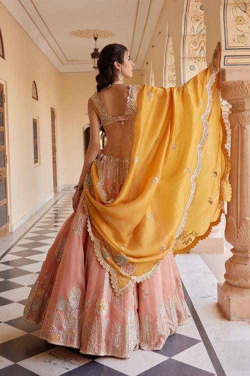 Salmon Peach Embroidered Lehenga