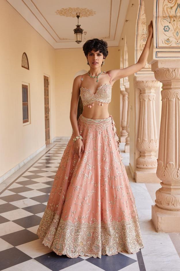 Salmon Peach Embroidered Lehenga