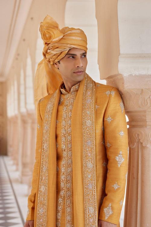 Orange Peel Embroidered Sherwani Set