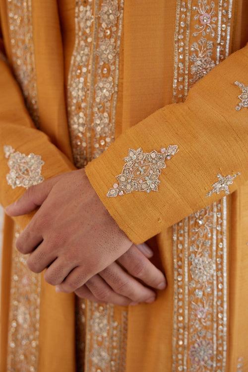 Orange Peel Embroidered Sherwani Set