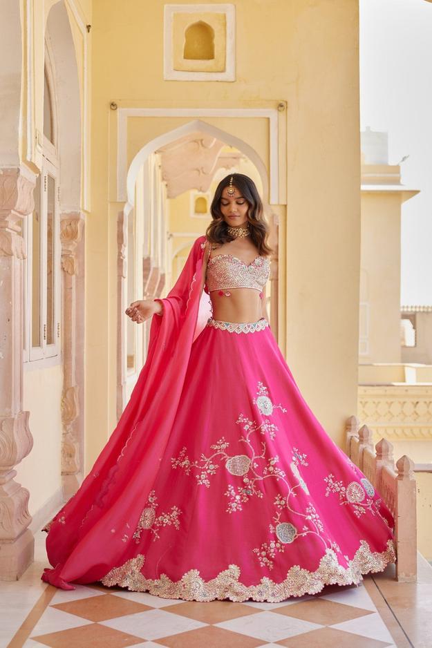 Dark Fuchsia Embroidered Lehenga