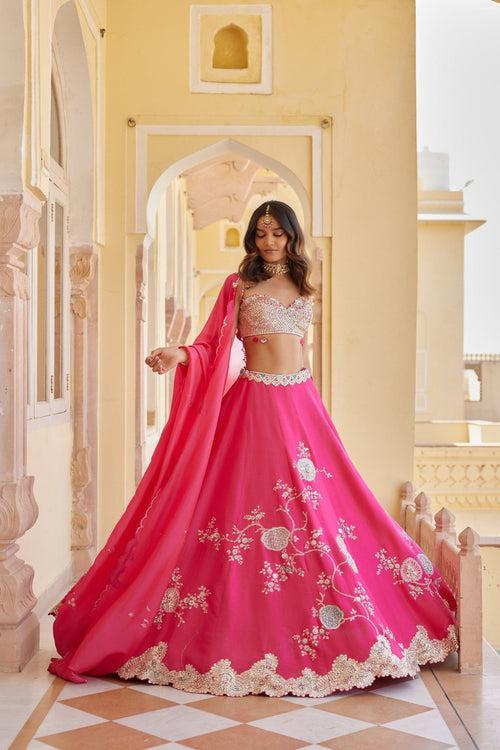 Dark Fuchsia Embroidered Lehenga