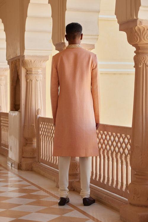 Salmon Peach Sherwani Set